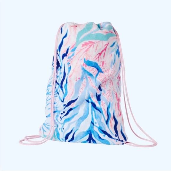 Lilly Pulitzer Convertible Beach Towel Backpack  Kaleidoscope Coral Pink Blue - Picture 9 of 9